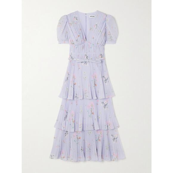 SELF-PORTRAIT‎ Belted pleated Floral Print Chiffon Midi Dress Size 12 NWT - Picture 7 of 12